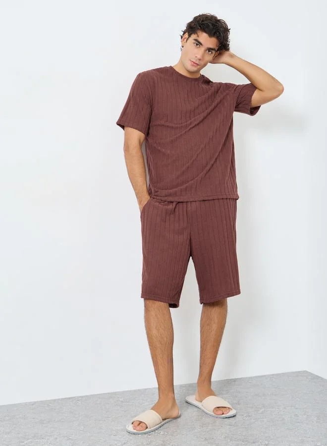 Styli Men Relaxed Fit Knit T-Shirt and Shorts Set