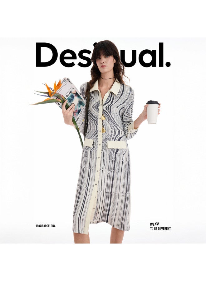 DESIGUAL فستان قميص مزخرف مطبوع يدويًا بياقة جديد لخريف/شتاء 2025 - Image 3
