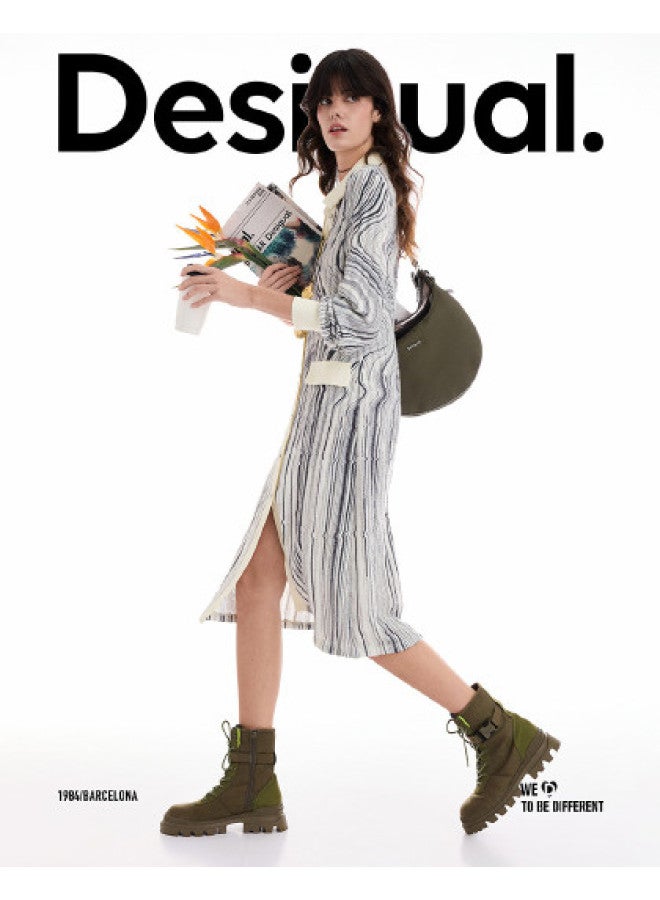 DESIGUAL فستان قميص مزخرف مطبوع يدويًا بياقة جديد لخريف/شتاء 2025 - Image 1