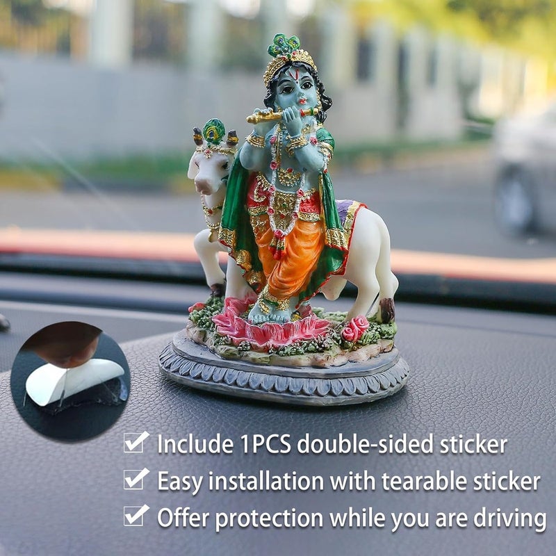 alikiki Handmade Lord Krishna Statue with Cow - 3.7" - Image 2