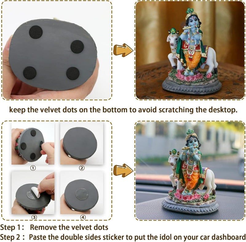 alikiki Handmade Lord Krishna Statue with Cow - 3.7" - Image 3