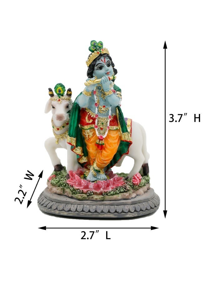 alikiki Handmade Lord Krishna Statue with Cow - 3.7" - Image 5