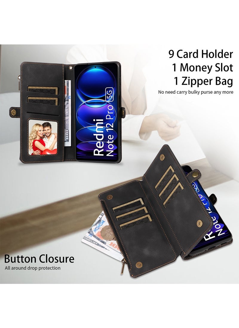 X-level Leather Case Cover for Redmi note 12 Pro Flip Wallet with Card Holder kickstand Magnetic Shockproof Dustproof Comfortable Touch Closure PU Leather Protective Back Cover protector Accessory  - Image 5