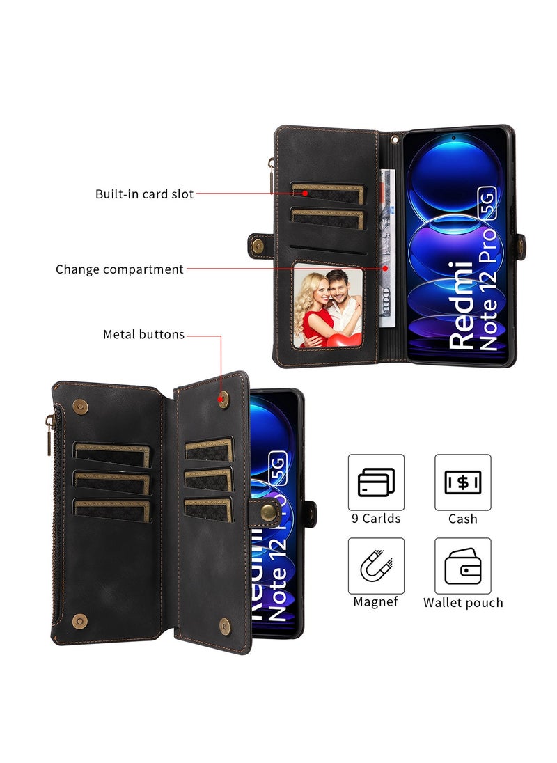 X-level Leather Case Cover for Redmi note 12 Pro Flip Wallet with Card Holder kickstand Magnetic Shockproof Dustproof Comfortable Touch Closure PU Leather Protective Back Cover protector Accessory  - Image 2