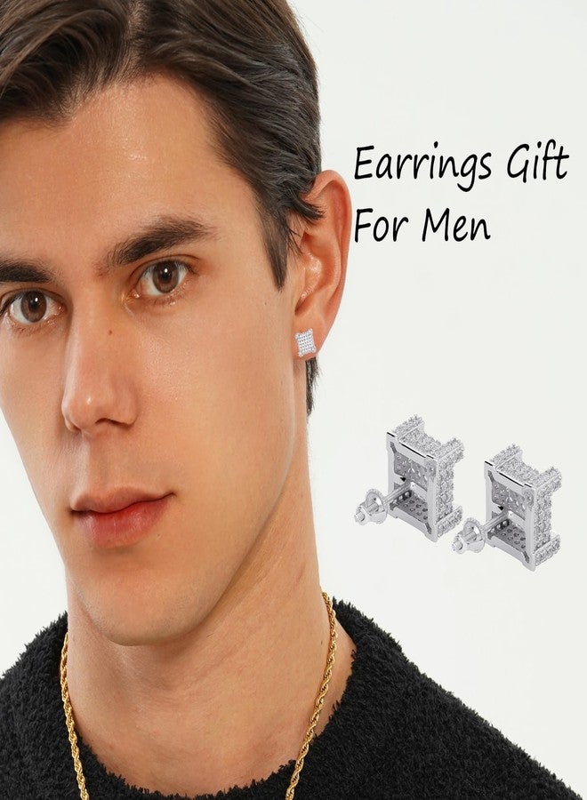 TOPGRILLZ Hip Hop Iced Out Big Square Flat Screen Block Screw Back Stud 925 Sterling Silver 4 and 9 Palaces Solitaires Zirconia Earring For Men - Image 3