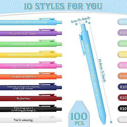 Teling 100 Pcs Motivational Pens Bulk Inspirational Quotes Ballpoint Pens with Sayings Funny Positive Thank You Gifts for Staff Employees Operation Christmas, Black Ink(Classic Colors,Classic Style) - Image 2