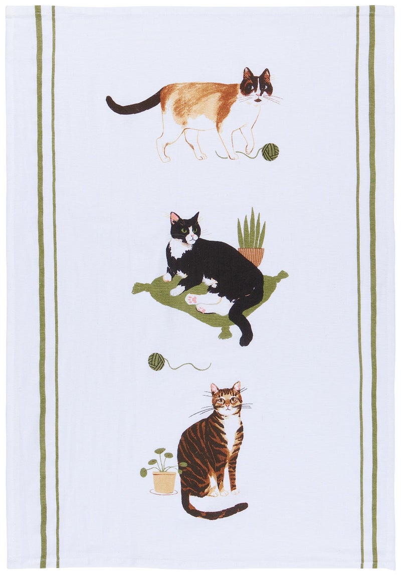 Now Designs Floursack Kitchen Towels Quick Dry Cotton Hand Towel Set, 3 Count, Cat Collective, 20 x 30 in - Image 2