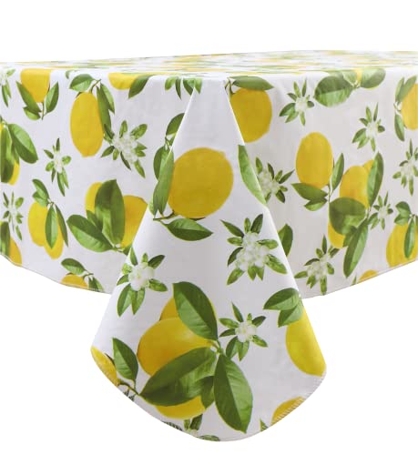 LIBERECOO Vinyl Tablecloth with Flannel Backing 60 x 102 Lemon StainResistant Rectangle PVC Flannel Backed Table Cover Waterproof Wipeable for Indoor and Outdoor