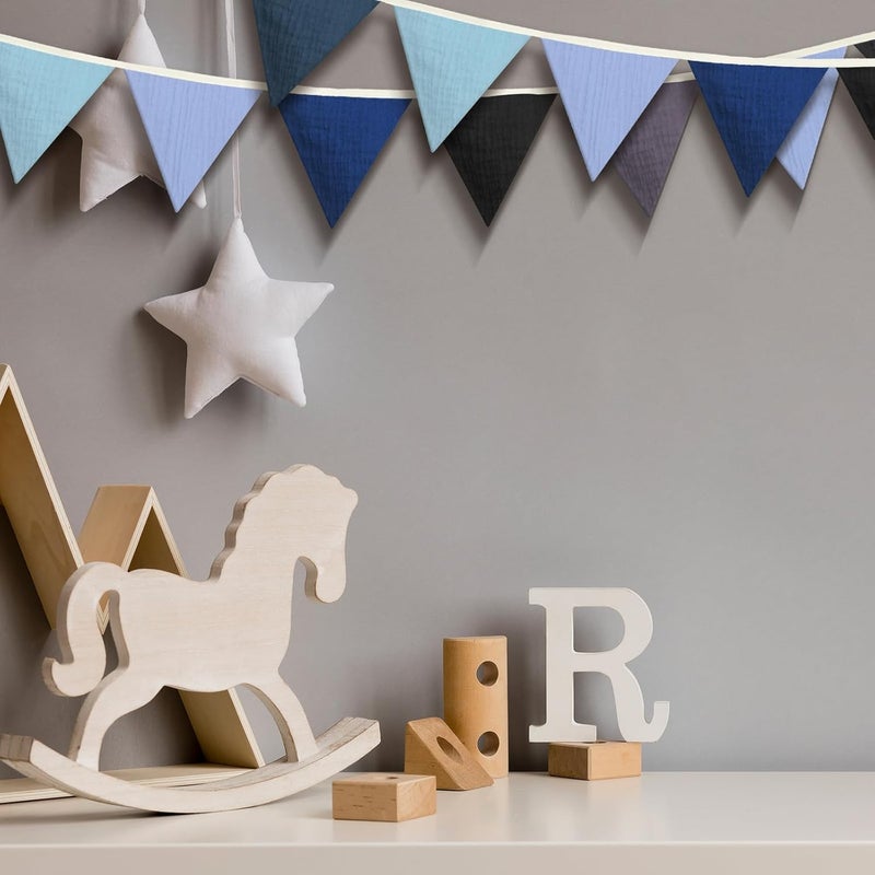 Oudain 2 Pcs Pennant Banner Flags Nursery Garland Triangle Bunting Flags Playroom Wall Decor Banner for Nursery Baby Shower Birthday Boho Wedding Party Event, Each 7.75 ft(Blue Color) - Image 4