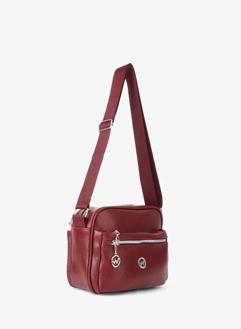 Women's Fulya Burgundy 4-Compartment Adjustable Strap Zipper Closure Hand, Arm and Shoulder Bag.