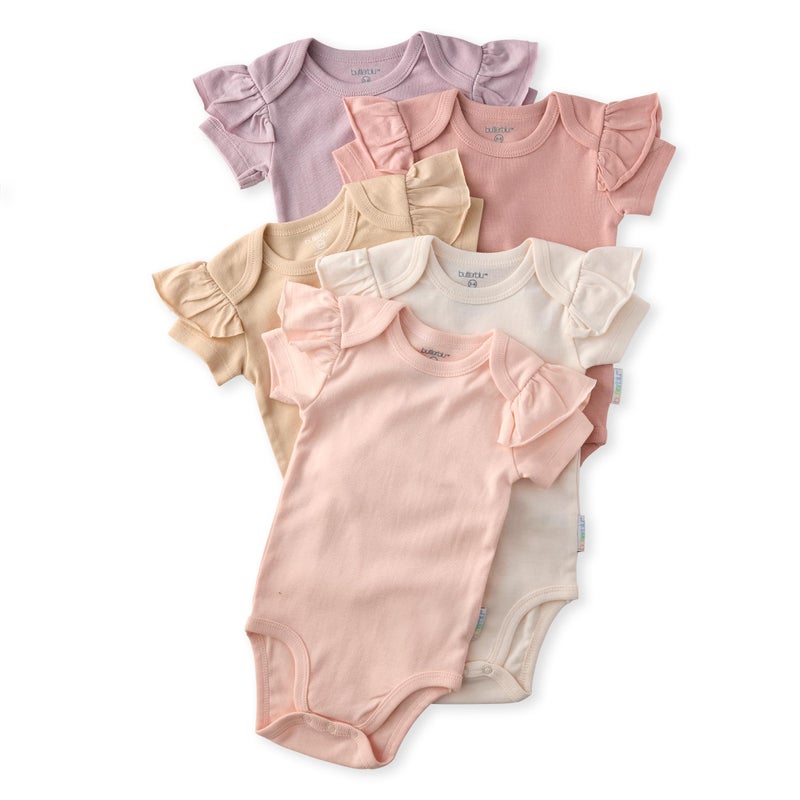 Butterblu Rory 5-Pack Short Sleeve Ruffle Shoulder Bodysuits 100% Organic Cotton for Baby Girls, Sorbet, 6-9 Months - Image 1