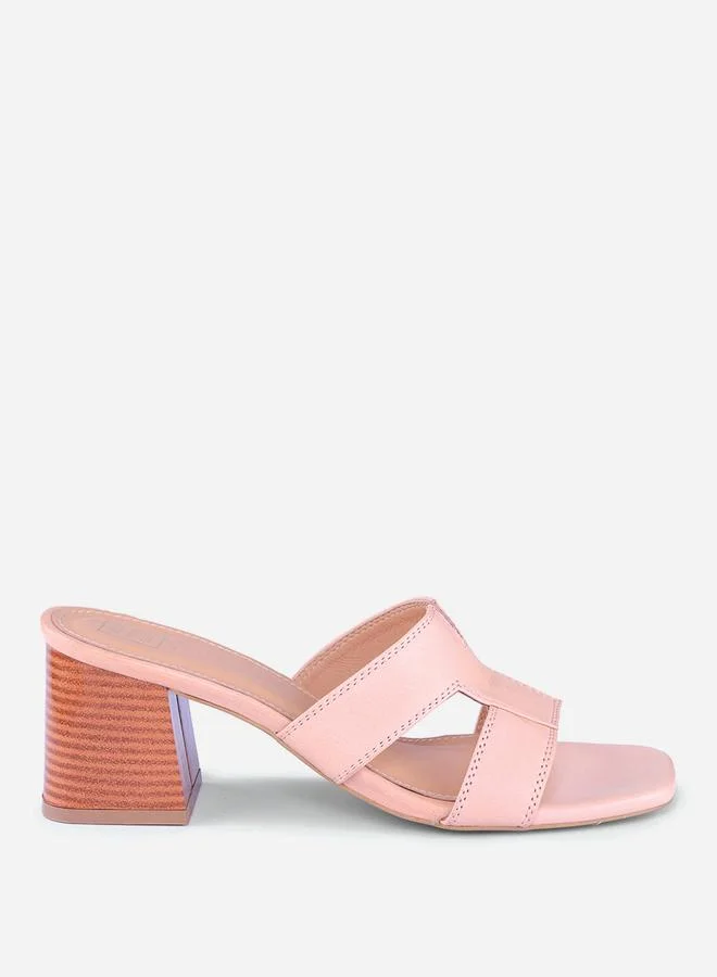Take Two Women Peach Plain Leather Block Heel Sandals By Heel Your Sole
