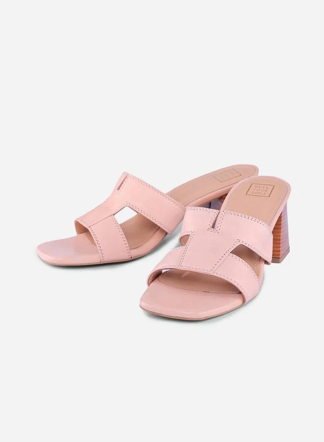 Take Two Women Peach Plain Leather Block Heel Sandals By Heel Your Sole