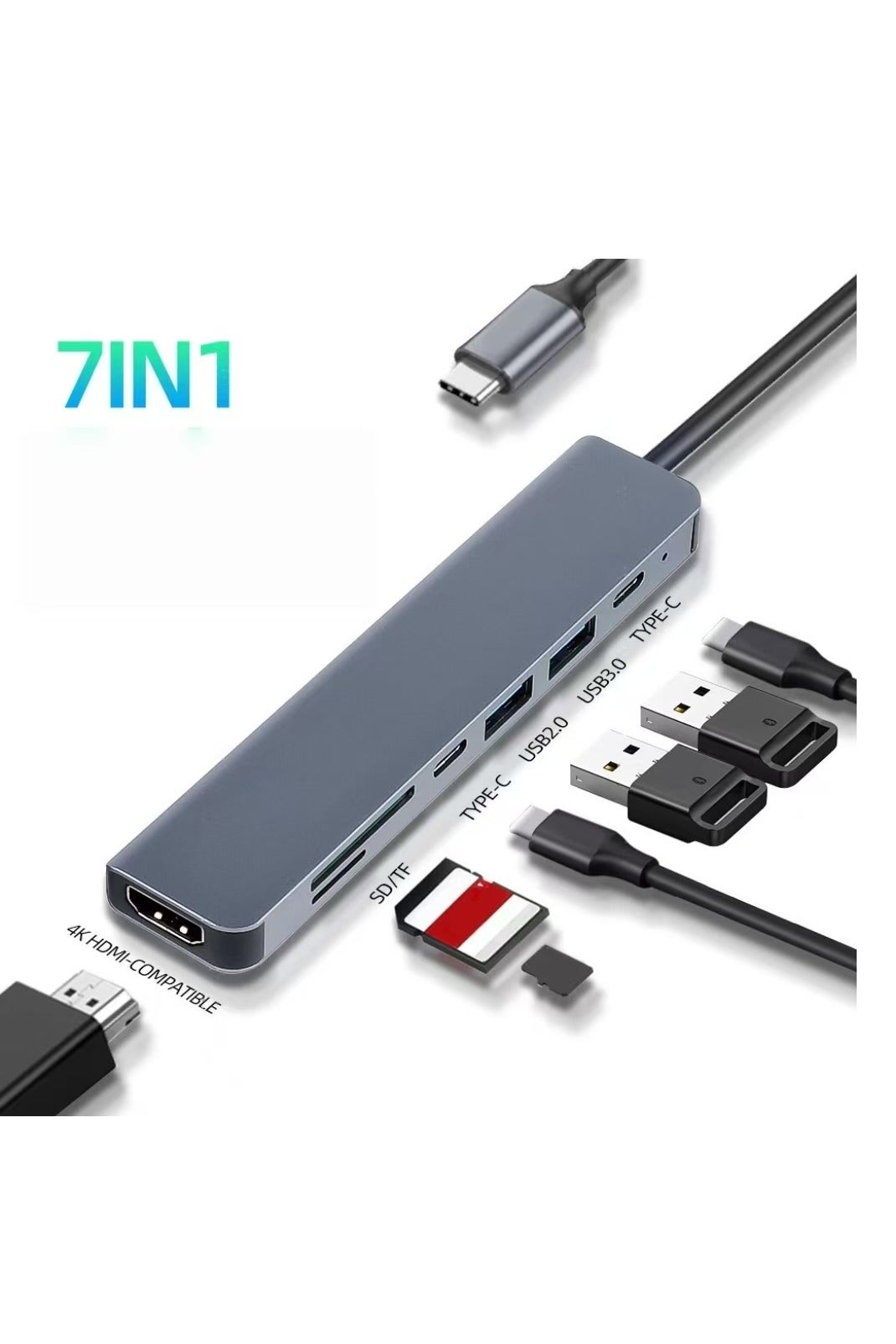 USB C Hub 7-in-1, Multi-Port Type-C Adapter Hub to 4K HDMI, Micro SD Card Reader, USB C & USB A 3.0, 100W PD, Compatible with iPad Pro, MacBook Pro, Laptops