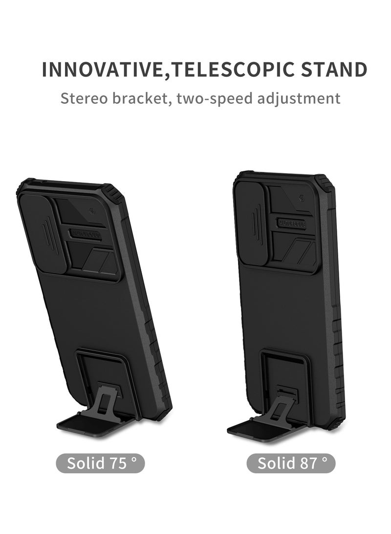 Samsung Galaxy S23 FE 5G Black Mobile Phone Case Cover, Innovative Telescopic Bracket, Sliding Protection Camera Window, Bumper Shockproof Phone Back Cover - Image 2