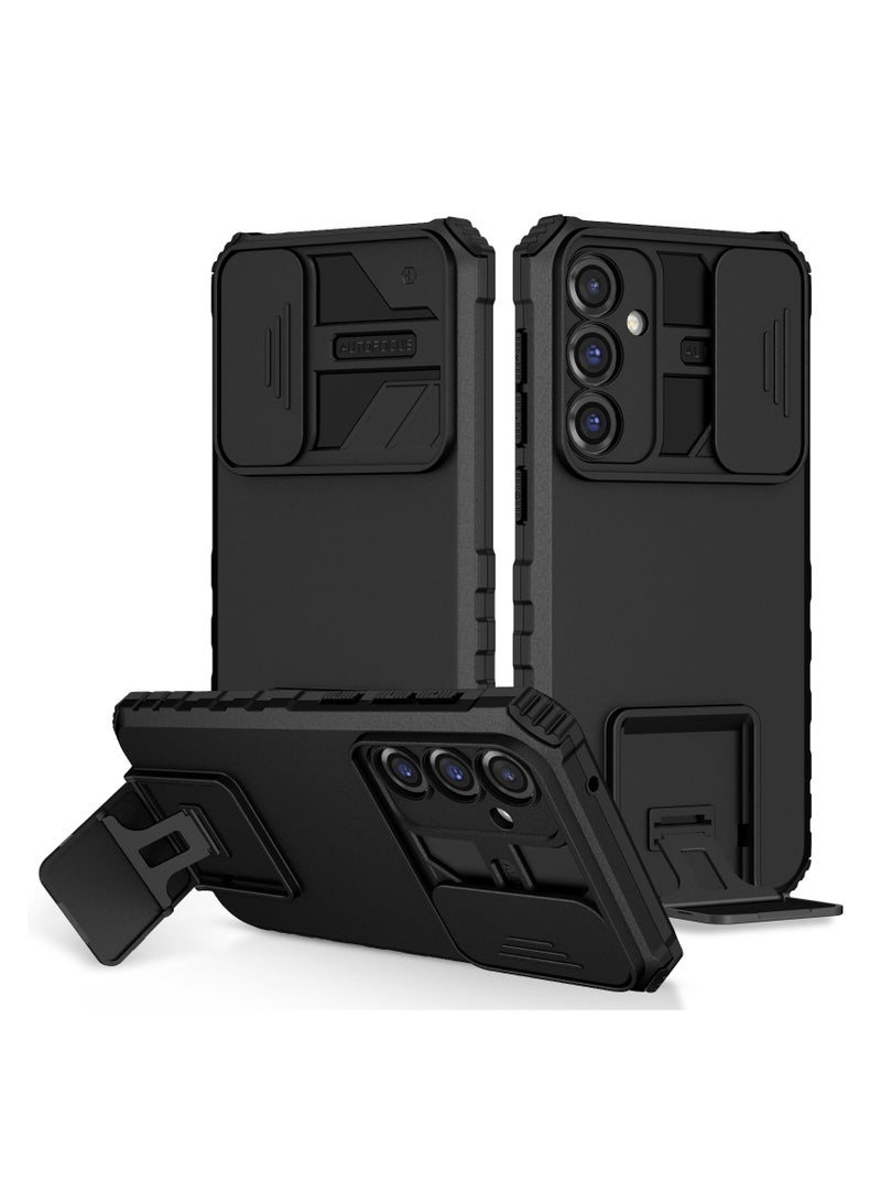 Samsung Galaxy S23 FE 5G Black Mobile Phone Case Cover, Innovative Telescopic Bracket, Sliding Protection Camera Window, Bumper Shockproof Phone Back Cover - Image 1