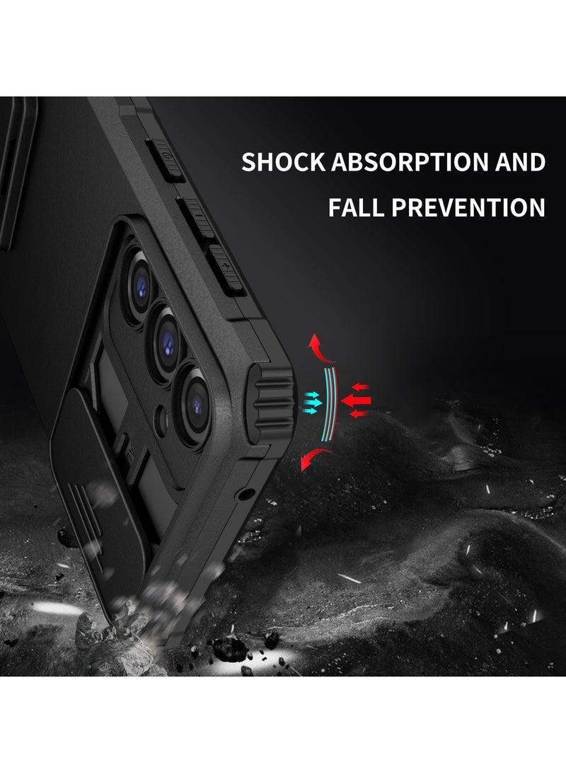 Samsung Galaxy S23 FE 5G Black Mobile Phone Case Cover, Innovative Telescopic Bracket, Sliding Protection Camera Window, Bumper Shockproof Phone Back Cover - Image 4