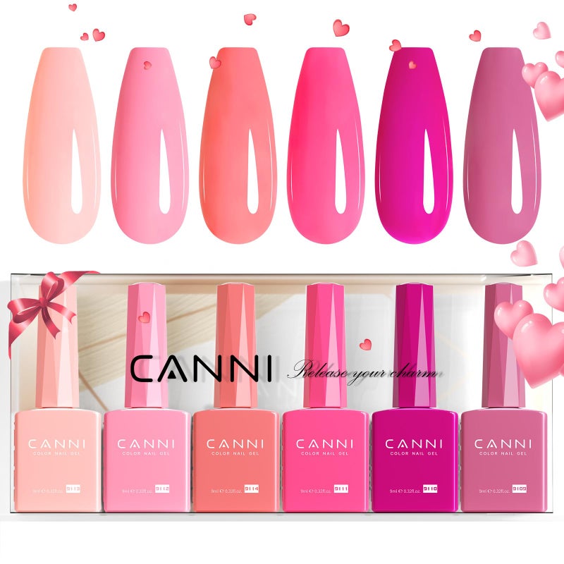 CANNI 6 Colors 9 ML Hema-Free Pink Gel Nail Polish Set, Hot Pink Purple Gel Polish Kit Light Baby Neon Colors, Soak Off LED Manicure Kit DIY at Home Salon Gifts - Image 1