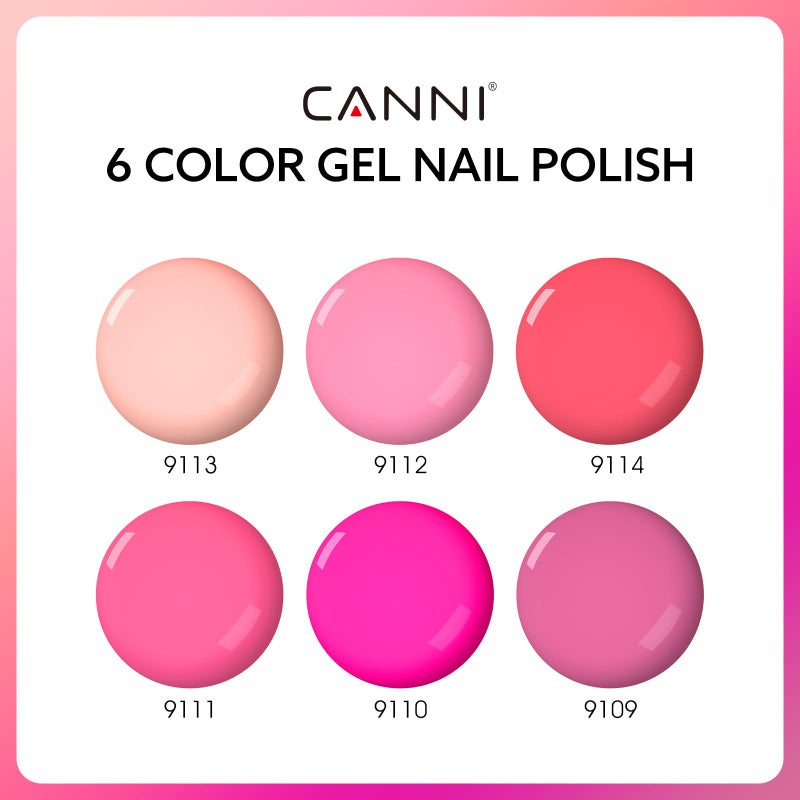 CANNI 6 Colors 9 ML Hema-Free Pink Gel Nail Polish Set, Hot Pink Purple Gel Polish Kit Light Baby Neon Colors, Soak Off LED Manicure Kit DIY at Home Salon Gifts - Image 2