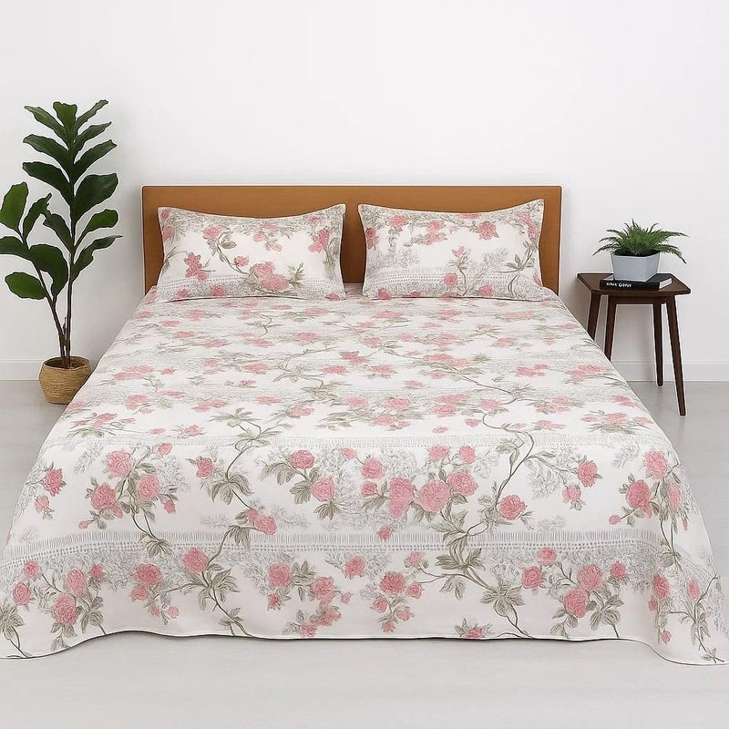 Bhoomi Impex King Size Microfiber Flat Bed Sheet - Blush Rose Vine Print with 2 Pillow Covers - Soft & Wrinkle-Free - Image 4