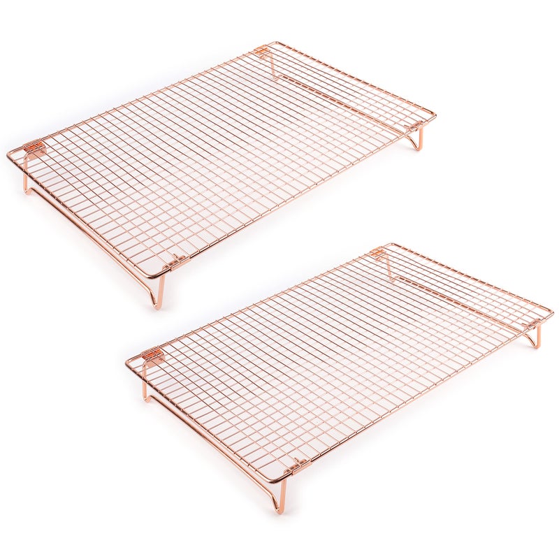 Kingrol Kingrol 2 Pack Stainless Steel Cooling Racks with Collapsible Folding Legs Stackable Grid Wire Racks for Cooking and Baking Rose Gold