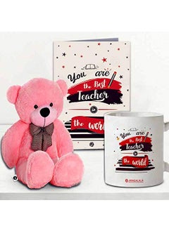 Jhingalala Jhingalala Gift for Teachers Teddy Bear with You are The Best Teacher in The World Printed Coffee Mug and Greeting Card Combo Gifts for Teacher Sir Madam on Teachers Day Birthday 