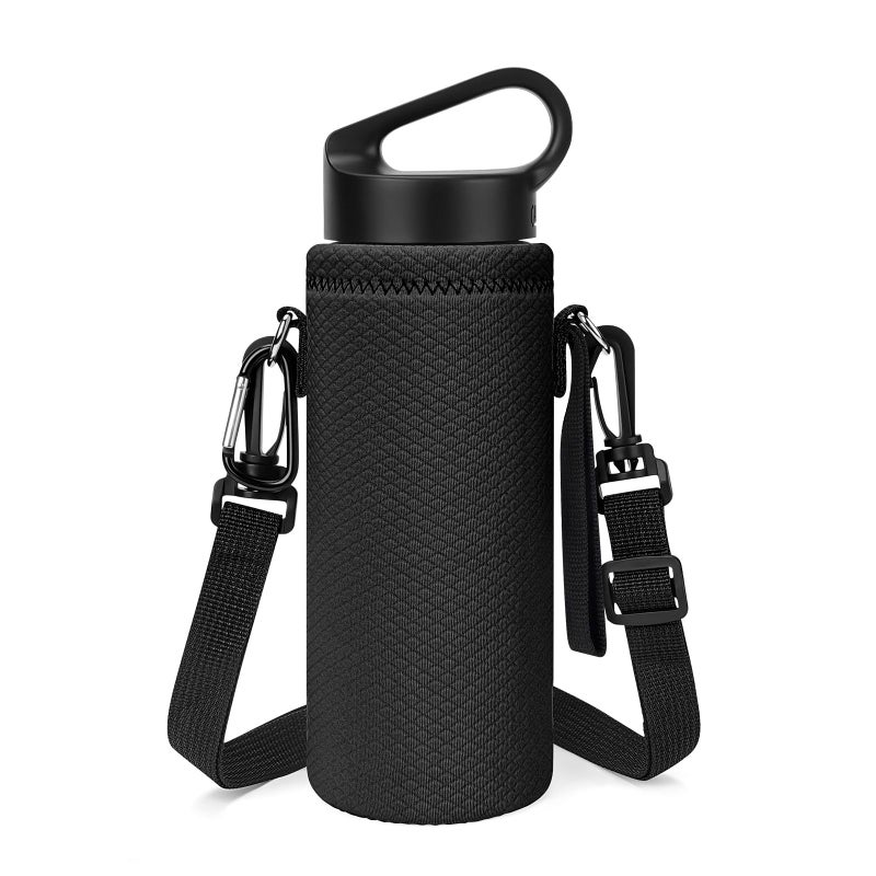 Linkidea Water Bottle Carrier with Shoulder Strap Compatible with Hydroflask Standard Mouth 18oz CamelBak Carry Cap 20ozWaterbottle Sling Bag Holder Black - Image 2