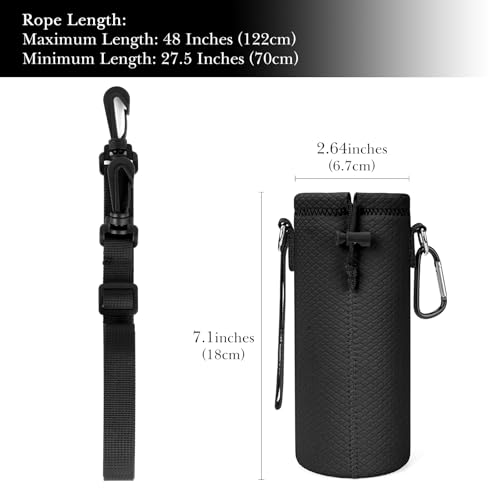 Linkidea Water Bottle Carrier with Shoulder Strap Compatible with Hydroflask Standard Mouth 18oz CamelBak Carry Cap 20ozWaterbottle Sling Bag Holder Black - Image 3