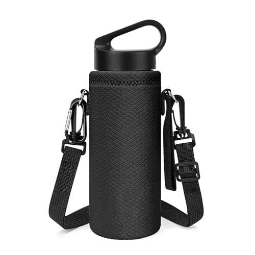 Linkidea Water Bottle Carrier with Shoulder Strap Compatible with Hydroflask Standard Mouth 18oz CamelBak Carry Cap 20ozWaterbottle Sling Bag Holder Black - Image 1