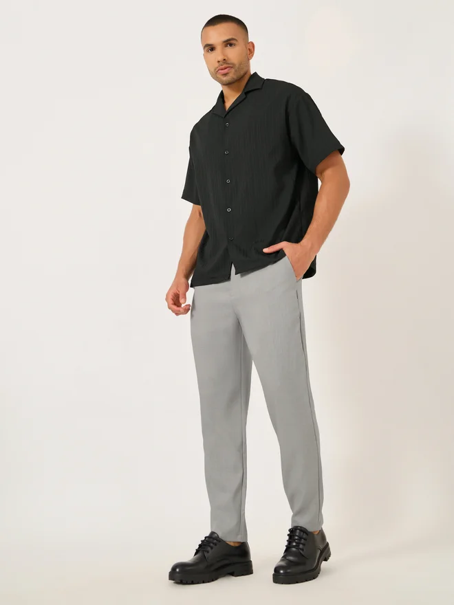 ستايلي Styli Men Solid Flat Front Chino Pants with Belt Loops