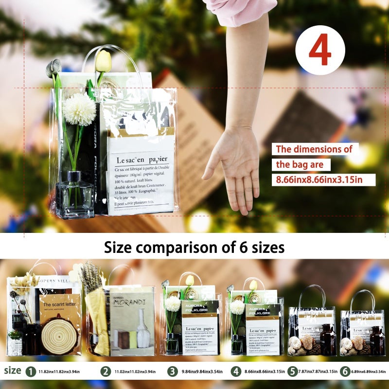 Badenbach 16 Pack Clear Gift Bags With Handles  8.7"" X 8.7"" X 3.2"" Reusable Plastic Party Favor Bags Bulk  Transparent Pvc Tote Bag For Wedding  Birthday  Bachelorette  Boutique (22?22?8 Cm) - Image 3