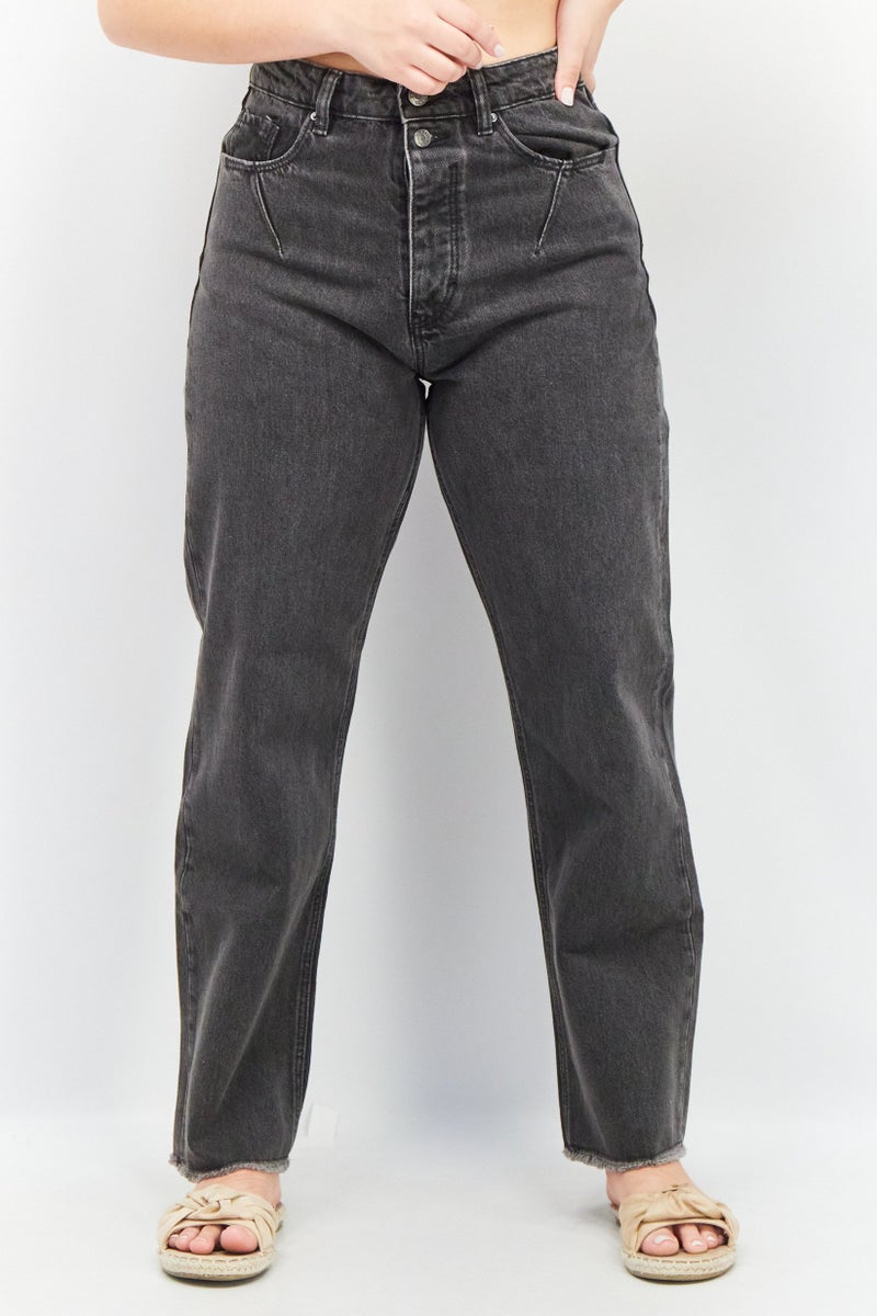 ESPRIT Women Dad Fit Wash Non Stretchable Jeans, Black - Image 1