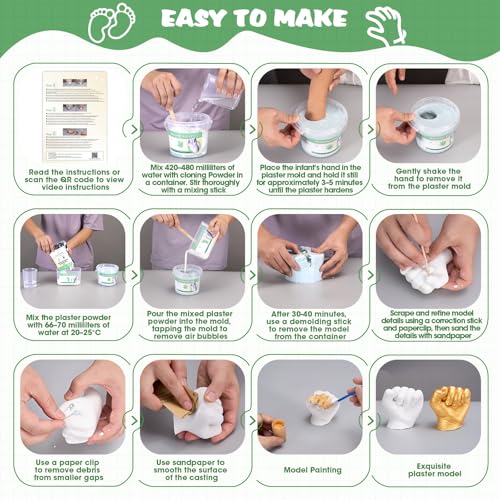 Noosuna Baby Hand and Foot Casting Kit (4 Pack), 3D Moulding Gift Set, Multiple Accessories, Baby Casting Kit for Babies 0–9 Months Old, Baby Shower, New Mom Gift, Newborn Keepsake - Image 3