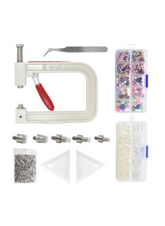 Pearl Setting Machine and Hand Press Pearl Setting Tools, 5 Sizes, Colorful No Holes Round Pearls Beads and Rivet Studs, Rivet Setting Machine, for Hats Clothes Skirts, Beads DIY Accessories