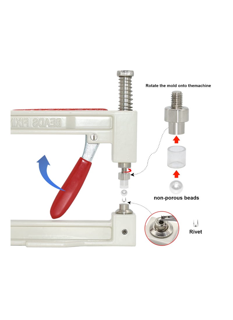 SYOSI - Pearl Setting Machine and Hand Press Pearl Setting Tools, 5 Sizes, Colorful No Holes Round Pearls Beads and Rivet Studs, Rivet Setting Machine, for Hats Clothes Skirts, Beads DIY Accessories - Image 1