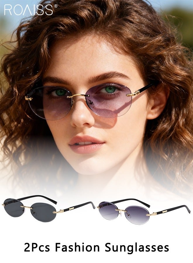 roaiss 2Pcs Oval Rimless Sunglasses for Women, UV400 Protection Sun Glasses, Fashion Decorative Eyewear for Outdoor Party Street Photography - Image 1