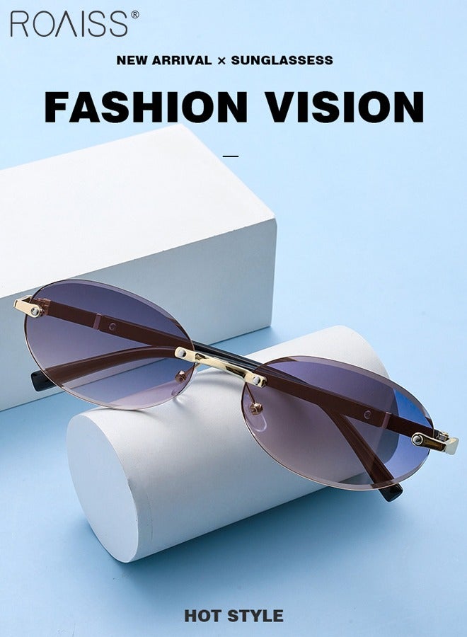 roaiss 2Pcs Oval Rimless Sunglasses for Women, UV400 Protection Sun Glasses, Fashion Decorative Eyewear for Outdoor Party Street Photography - Image 4