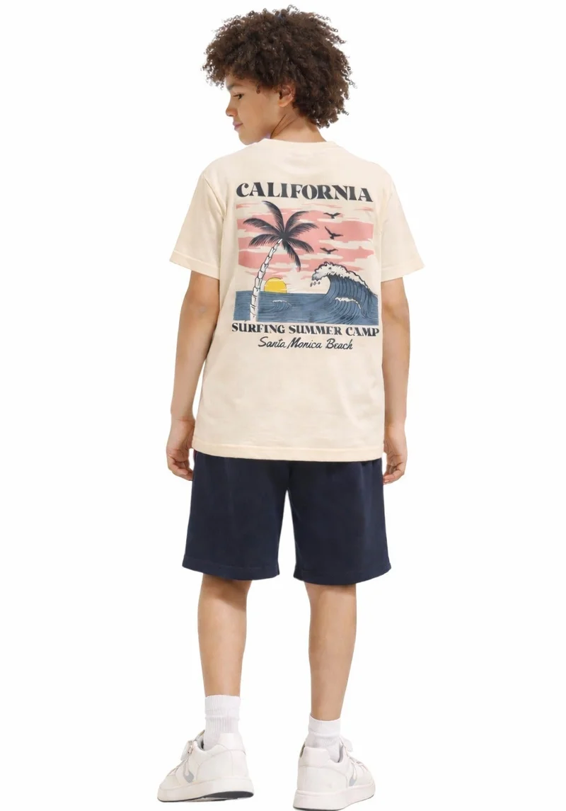Victor And Jane beige Boys’ Relaxed Fit T-Shirt – “California” Graphic Tee (Front & Back Print) for Men | Best Price UAE