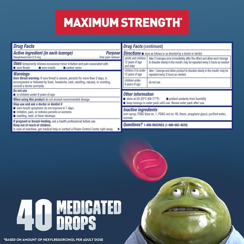 MUCINEX إنستاسوتhe لتخفيف التهاب الحلق حبوب مص لالتهاب الحلق دواء التهاب الحلق مع هيكسيلريسورسينول بديل قطرات السعال 40 حبة من توت البلسان والكرز البري المخدرة لالتهاب الحلق - Image 2