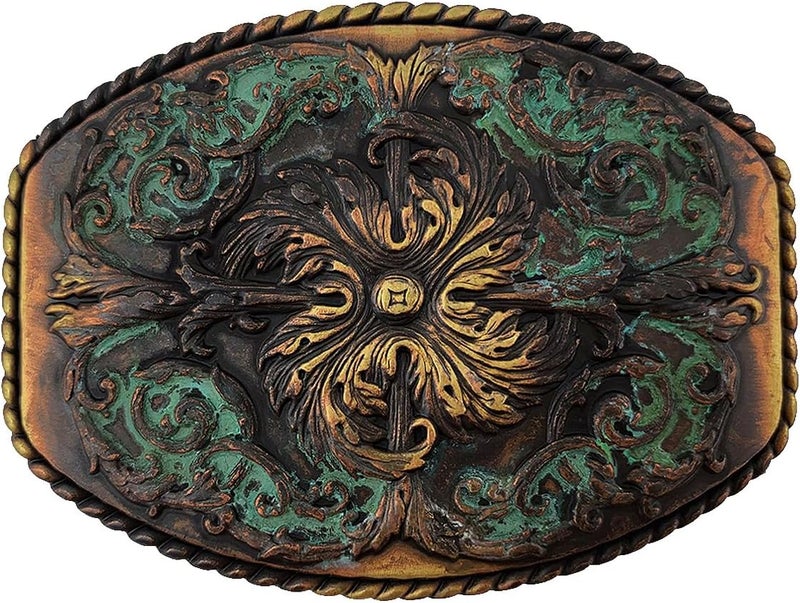 Belts.com Western Antique Floral Engraved Rope Edge Design Belt Buckle Fits 1-1/2"(38mm) Wide Belt - Image 1