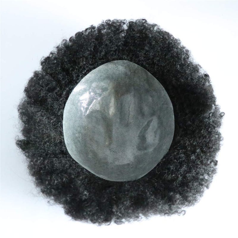 afro toupee Human Braiding Hair man hair unit Human Hair Wigs for Men 8MM afro curl 360 waves unit 8x10 Male Hairpieces PU Base for black men 1B Off Black toupee