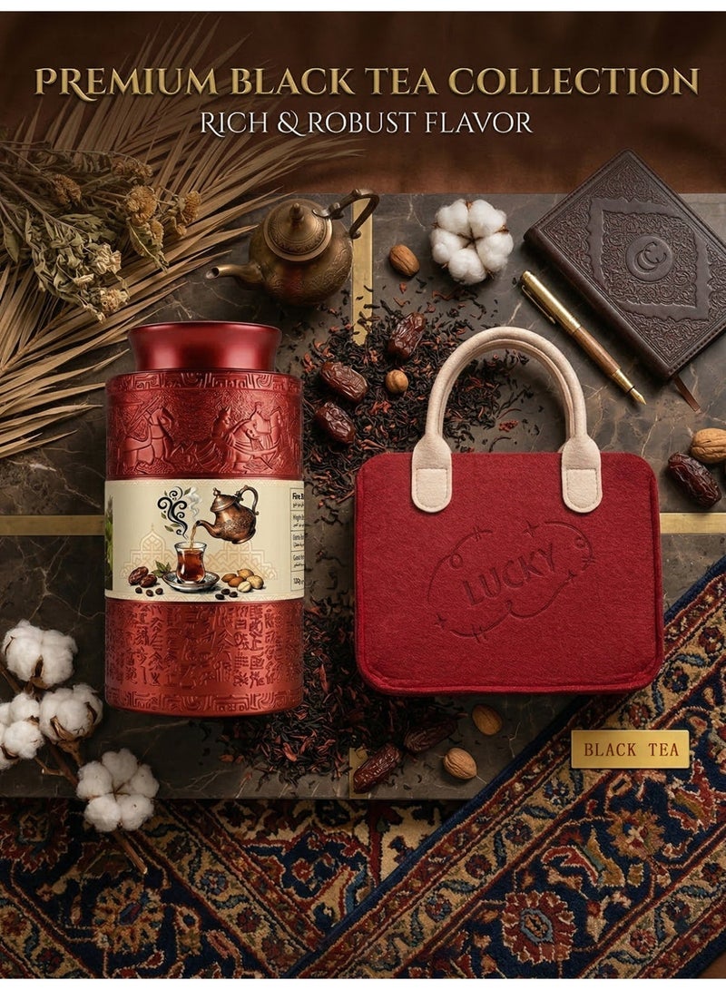 مجموعة هدية شاي أسود أوراق سائبة فاخرة في علبة معدنية 270 جرام مع كيس هدية أنيق - تغليف احتفالي فاخر - Image 3