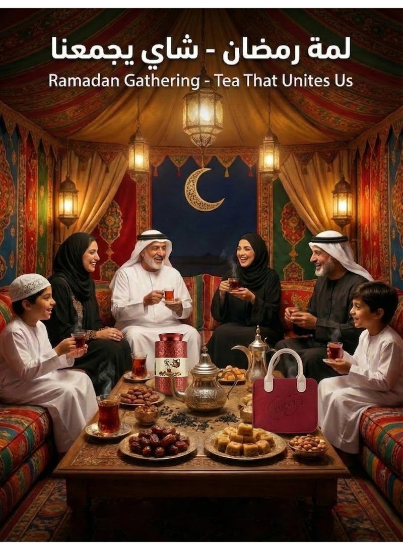 مجموعة هدية شاي أسود أوراق سائبة فاخرة في علبة معدنية 270 جرام مع كيس هدية أنيق - تغليف احتفالي فاخر - Image 2