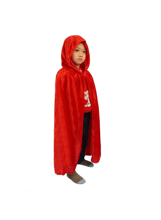 Clobeau Kids Halloween Christmas Costumes Cape Velvet Hooded Cosplay Party Cloak Wizard Robe Red - Image 2