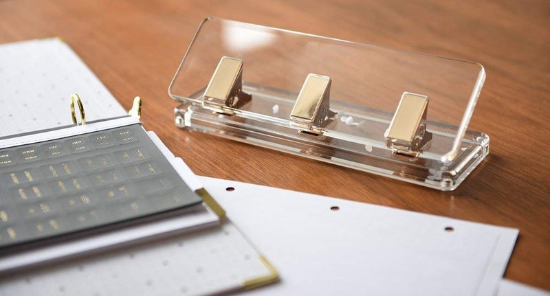 russell+hazel Acrylic Mini Hole Punch, Clear with Gold-Toned Hardware, 8.5” x 2.75” x 2.75” - Image 3