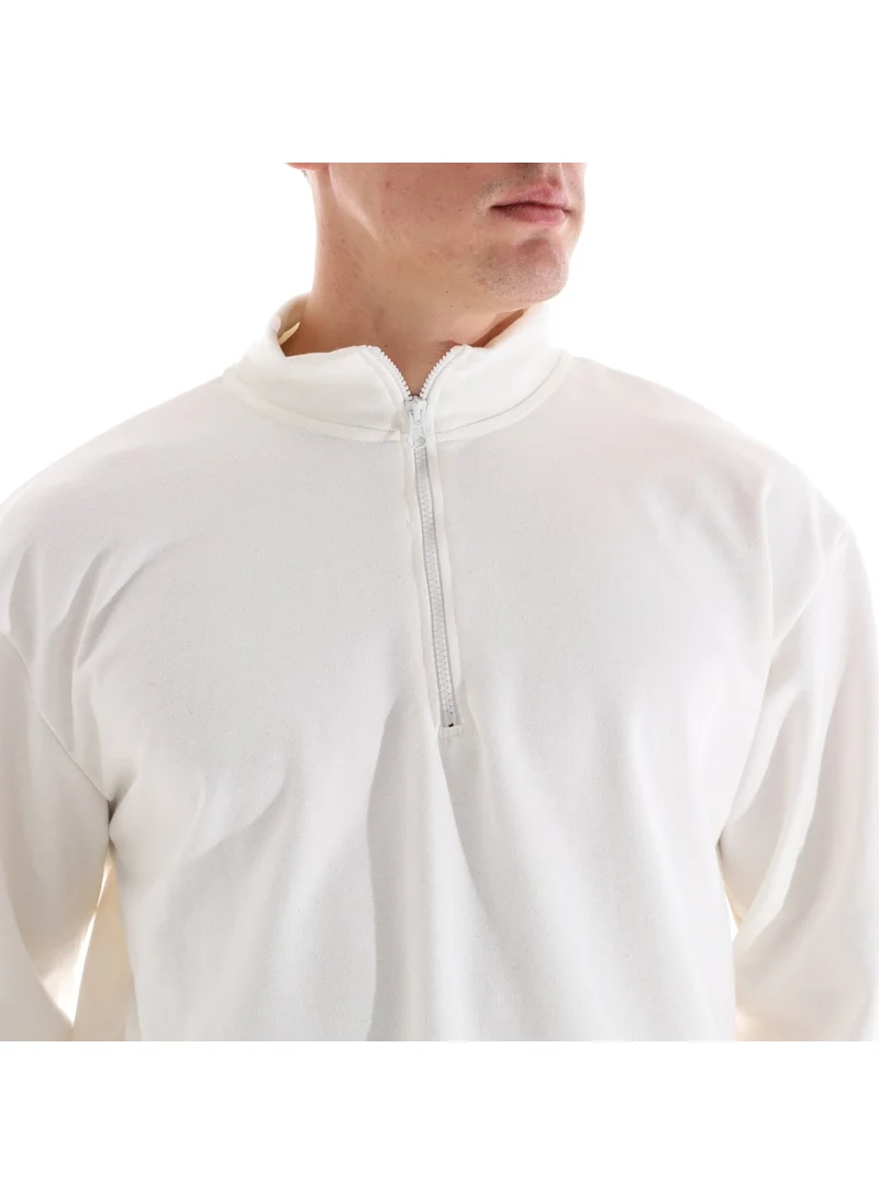 Defy'S Men's Stand Collar Sweat Ecru