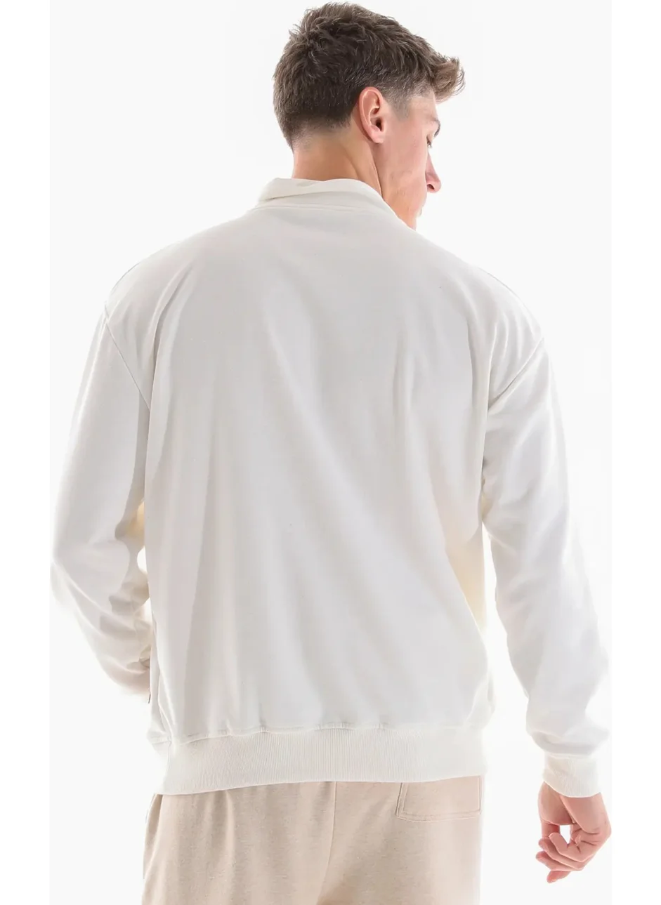 Defy's Men's Stand Collar Sweat Ecru
