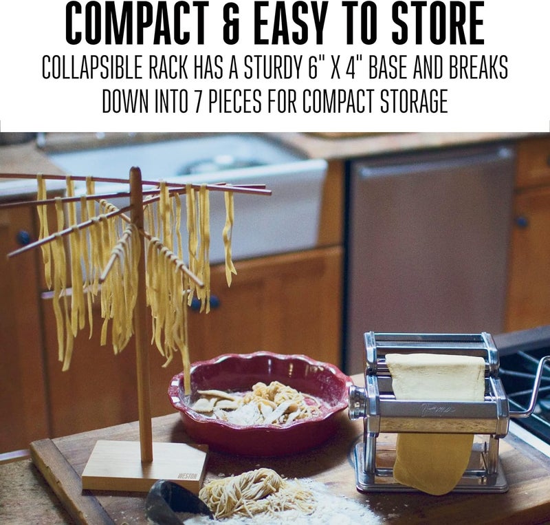 Weston Bamboo Pasta Drying Rack 530201 10 Drying Arms 16 Tall 14 Wide Stores Flat - Image 5