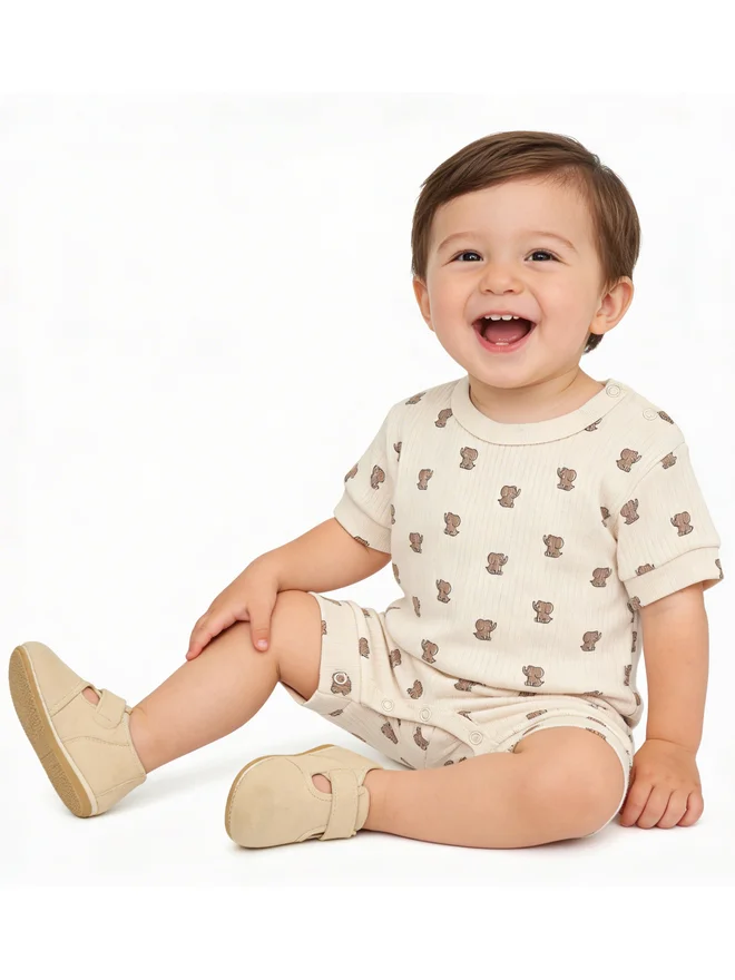 بابيز_بيسك Babies Basic Premium Ribbed Cotton Short Sleeves Printed Romper