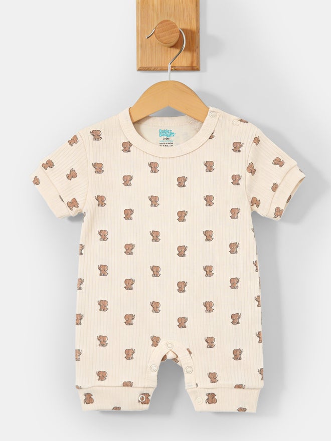 Babies Basic Premium Ribbed Cotton Short Sleeves Printed Romper - Image 4